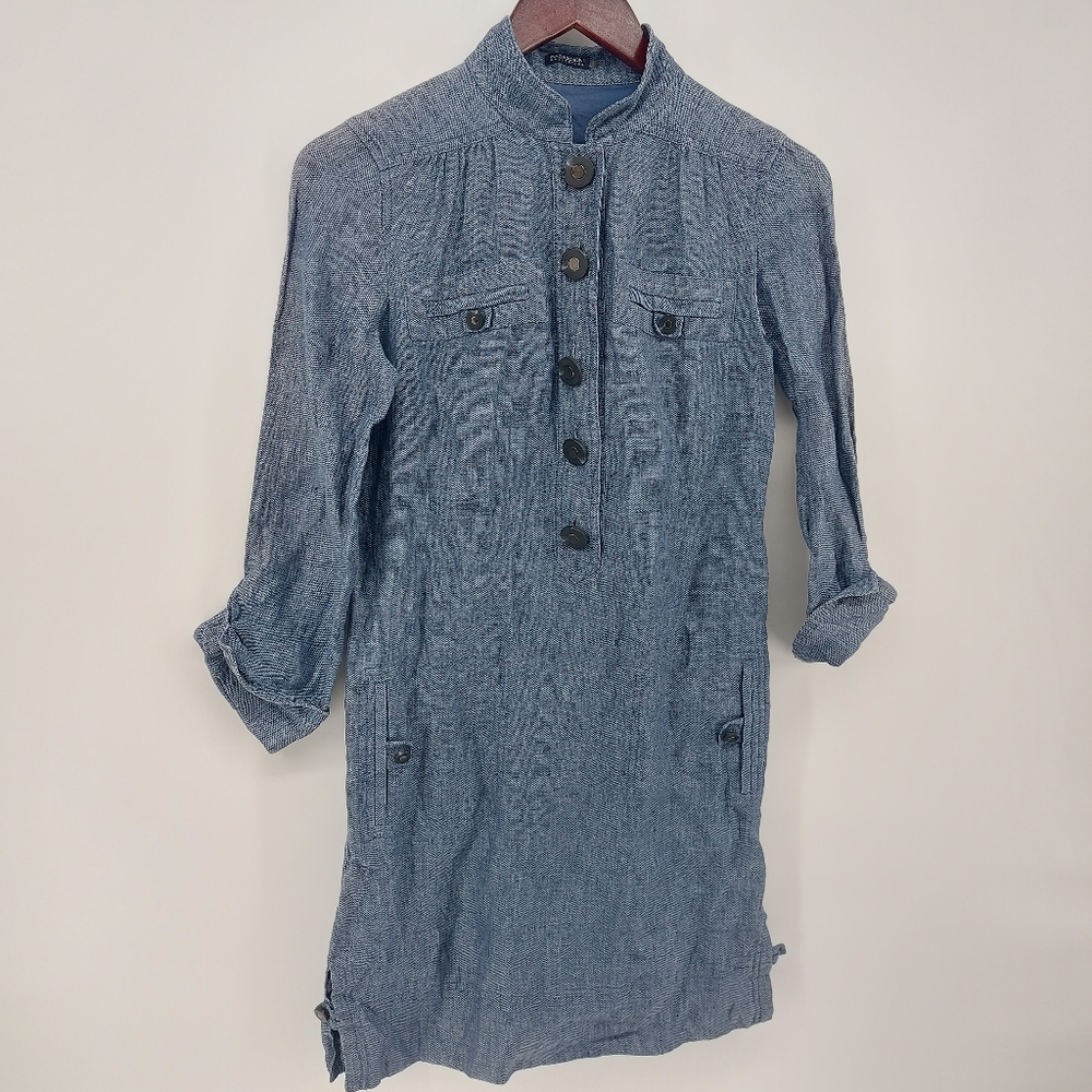 Magaschoni Collection Linen Blue Midi Dress Size 2